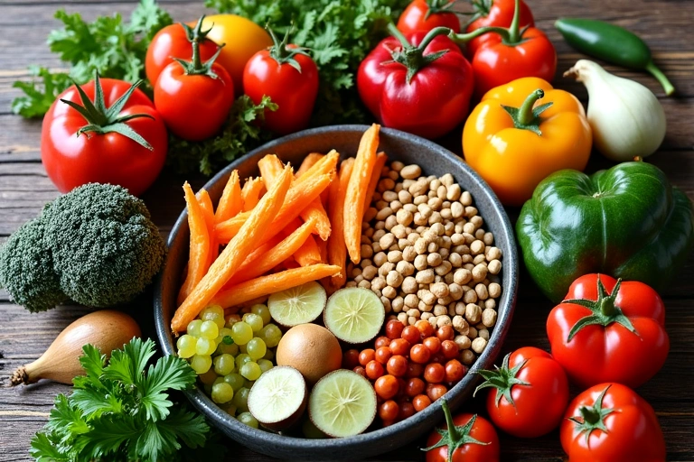 Variedad de alimentos saludables veganos y sin gluten